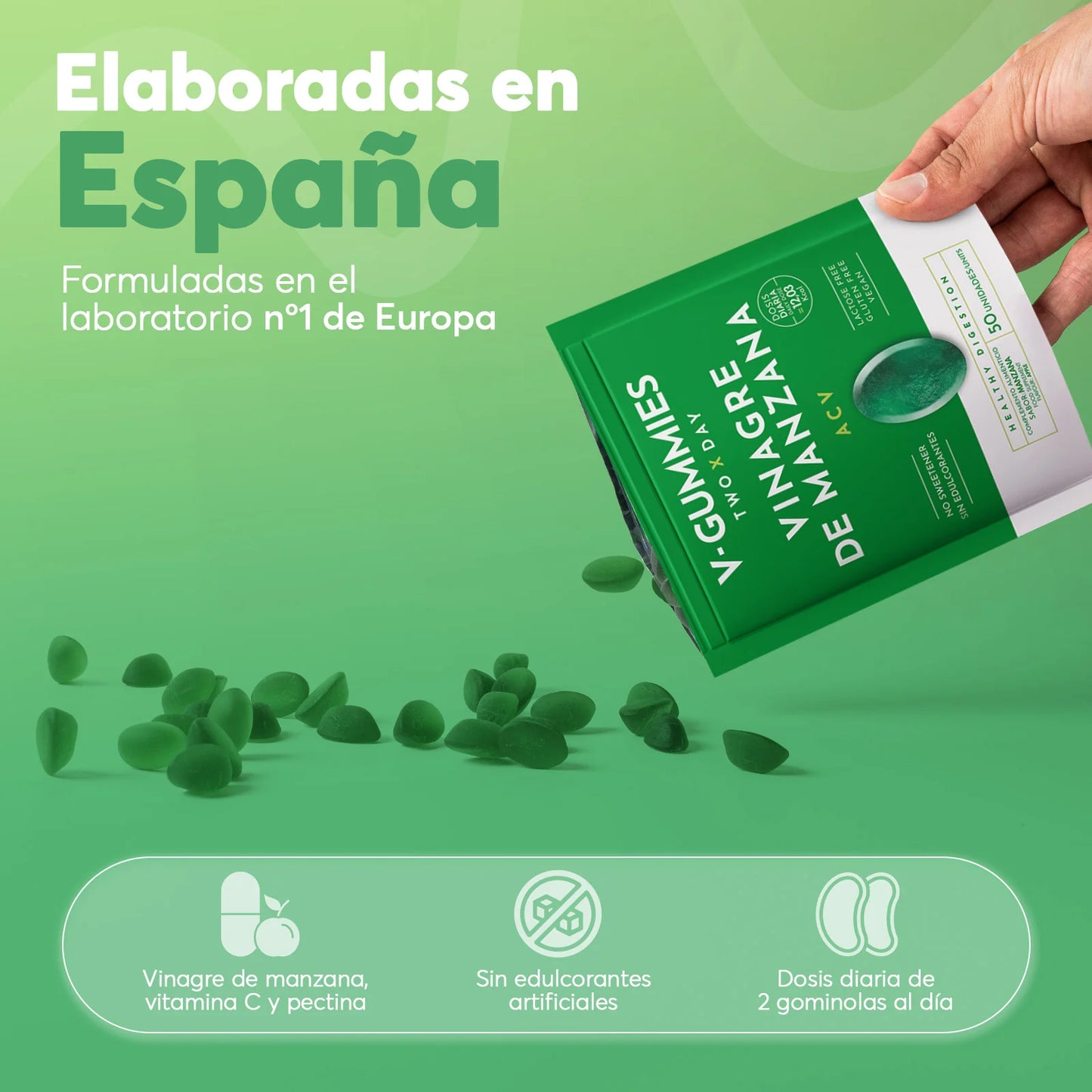Líbrate De La Hinchazón, Los Antojos Y Sana Tu Intestino Con V-Gummies Vinagre de Manzana