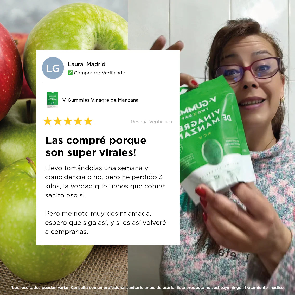 Líbrate De La Hinchazón, Los Antojos Y Sana Tu Intestino Con V-Gummies Vinagre de Manzana